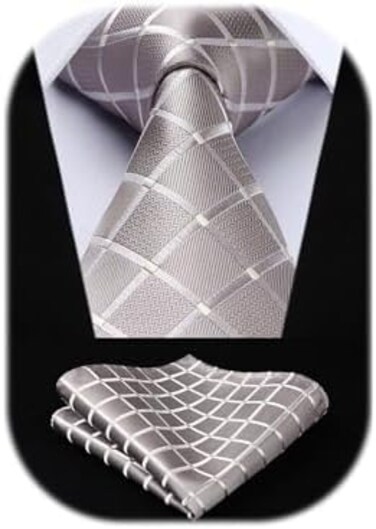 HISDERN Men's Wedding Tie and Handkerchief Houndstooth Check Plaid Tie Party Business Formal Necktie &amp; Pocket Square Set&hellip;