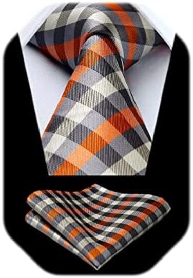 HISDERN Men's Wedding Tie and Handkerchief Houndstooth Check Plaid Tie Party Business Formal Necktie &amp; Pocket Square Set&hellip;