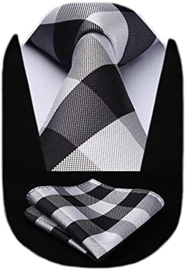 HISDERN Men's Wedding Tie and Handkerchief Houndstooth Check Plaid Tie Party Business Formal Necktie &amp; Pocket Square Set&hellip;