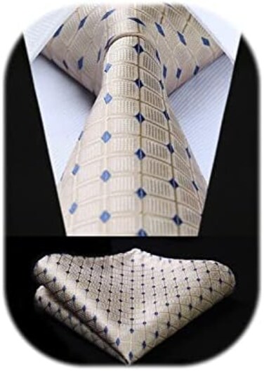 HISDERN Men's Wedding Tie and Handkerchief Houndstooth Check Plaid Tie Party Business Formal Necktie &amp; Pocket Square Set&hellip;