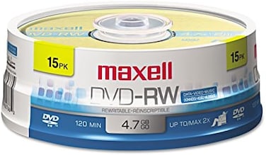 Maxell Dvd-Rw Rewritable Disc, 4.7 Gb, 2x, Spindle, Gold, 15/pack
