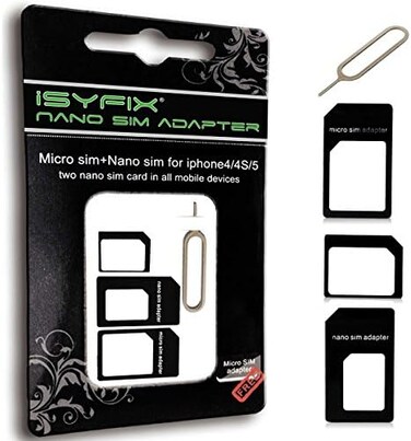 iSYFIX SIM Card Adapter Nano Micro - Standard 4 in 1 Converter Kit with Steel Tray Eject Pin