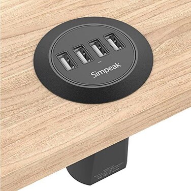 Simpeak 30W 4-Port USB Charging Station Mount with Power Cable (Match 2Pieces Desk Grommet) - Black