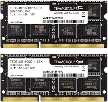 تيم جروب مجموعة ايليت DDR3L 16GB (2 × 8GB) 1600MHz PC3-12800 CL11 غير مخزن مؤقت غير ECC 1.35 فولت SODIMM 204 دبوس للابتوب والنوت بوك والكمبيوتر - TED3L16G16G1600C11DC-S01-16GB