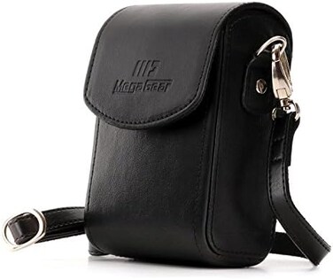MegaGear MG700 Leather Camera Case with Strap compatible with Panasonic Lumix DC-ZS80, DC-ZS70, DMC-LX10, DMC-ZS60, DMC-ZS100 - Black