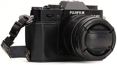MegaGear MG957 Ever Ready Leather Camera Half Case and Strap Compatible with Fujifilm X-T30 MII, X-T30, X-T20, X-T10 - Black
