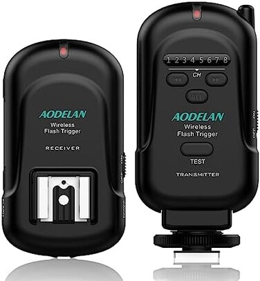AODELAN Flash Trigger Transmitter and Receiver with Universal Hot Shoe for Canon, Nikon, Olympus, Panasonic, Pentax, Fuji, Samsung, Sony