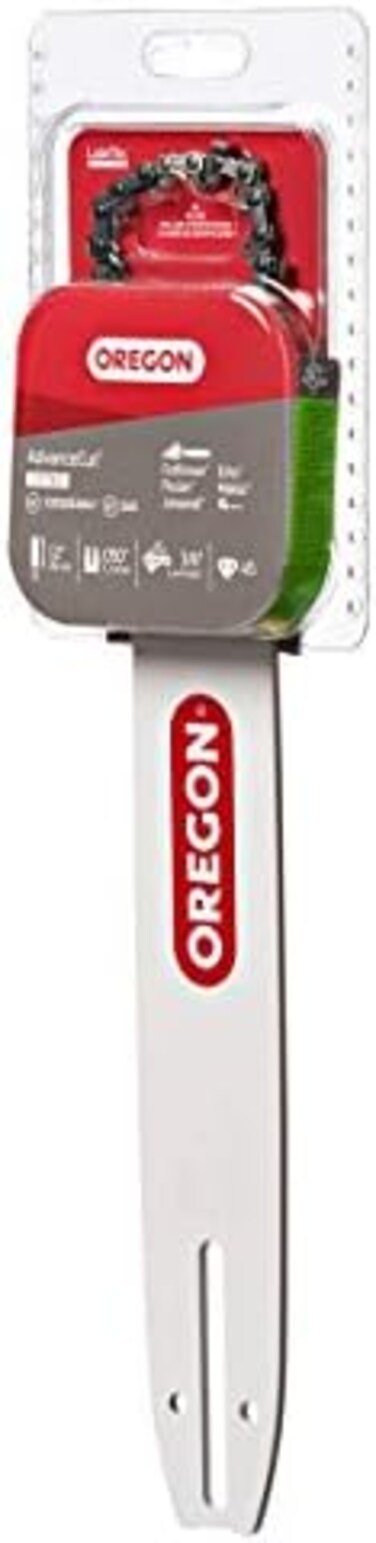 Oregon Chainsaw Guide Bar &amp; Chain Combo, AdvanceCut Replacement for Saw Chains, Bar Length 12" (30cm) with Low Kickback Chain Set, 3/8" Pitch, 0.050" Gauge, 45 Drive Links (27792), Gray