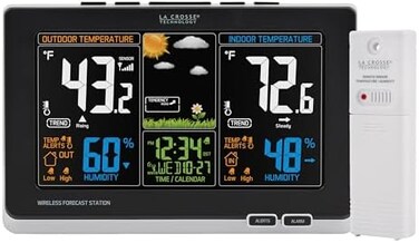 La Crosse Technology 308-1414B-INT, Wireless Atomic Digital Color Forecast Station with Alerts, Black