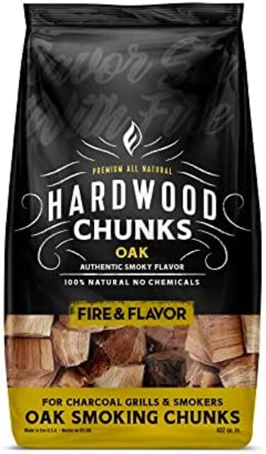 Fire &amp; Flavor Oak Wood Chunks for Smoking and Grilling - All-Natural, Long-Lasting with a Mildly Sweet Flavor - Large Chunk Wood Chips for Smokers