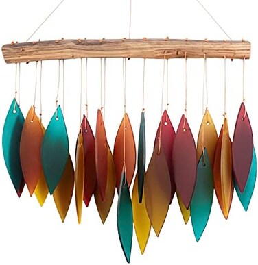 Gift Essentials Blue Handworks Santa Fe Chime, Sandblasted Glass and Found Wood Handcrafted Wind Chime