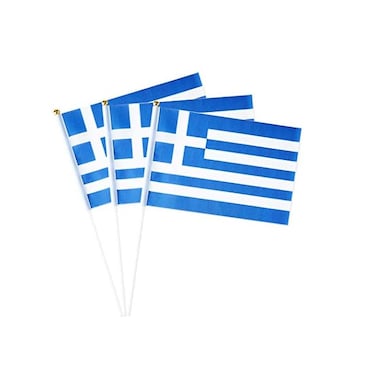 mflagperft Greece Flag Greek Small Stick Mini Hand Held Flags Decorations 1 Dozen (12 Pack)