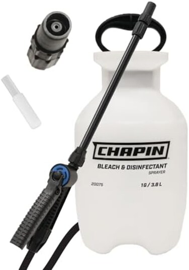 Chapin 20075 Disinfectant Bleach Sprayer, 1 Gallon, Made in the USA, Adjustable Cone Nozzle, Compatible with Bleach Solutions and Fungicides, Translucent White