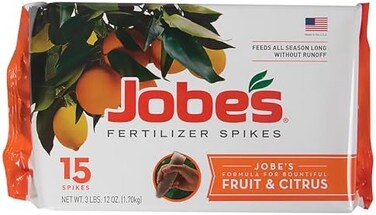 Jobe's Organics Garden Fertilizer Spikes, Easy Plant Care Slow Release Fertilizer for Fruit and Citrus Plants and Trees, 15 Count