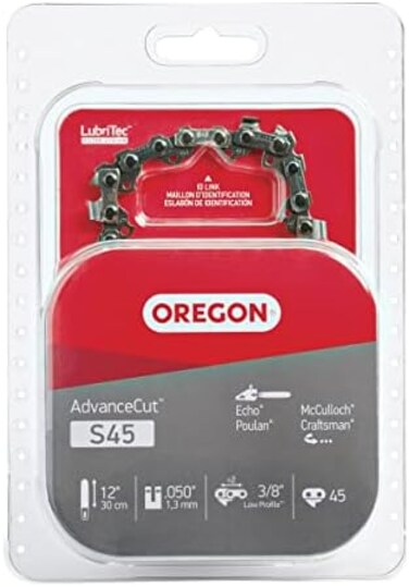 Oregon S45 AdvanceCut Replacement Chainsaw Chain for 12-Inch Guide Bar, 45 Drive Links, Pitch: 3/8" Low Profile, Low Vibration, 050" Gauge