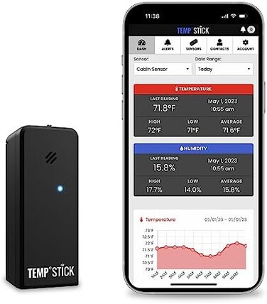 Ideal Sciences Temp Stick Wireless Temperature Sensor + 24/7 Monitoring, Alerts &amp; Unlimited Historical Data. Connects Directly to WiFi Black TEMP-STICK-TH-K-FBM 1