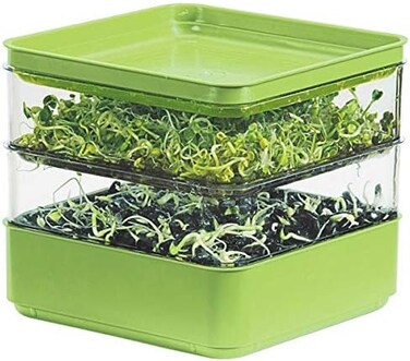 مجموعة زراعة البذور، صينية شتلات قابلة للتكديس من طبقتين مع غطاء، صواني زراعة النباتات الصغيرة لنمو الخضر الصغيرة، انبات البذور في الداخل، وجبات خفيفة صحية، براعم الفاصوليا، خالية من