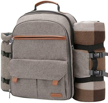 Sunflora (Beige) - Picnic Backpack For 4 Person Set Pack With Insulated Waterproof Pouch For Family Outdoor Camping (Brush Beige)