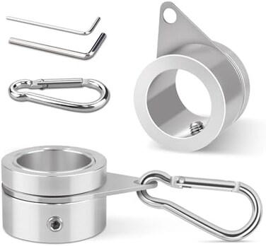 Loretoy BonyTek 2 Pack Aluminum Alloy Flag Pole Rings, 360 Degree Rotating Flagpole Flag Mounting Rings Spinning Flag Pole Kit with Carabiner for 0.75-1.00 Inch Diameter Flagpole (&Phi; 1 inch, Silver)