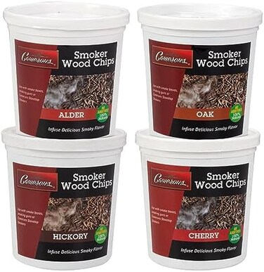 Camerons Oak, Cherry, Hickory, and Alder Wood Smoking Chips- Wood Smoker Chips Value Pack- Set of 4 Resealable Pints