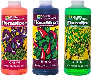 General Hydroponics Flora Series: FloraMicro, FloraBloom, FloraGro - 3-Part Hydroponic Nutrient System, 1 qt. Bottles