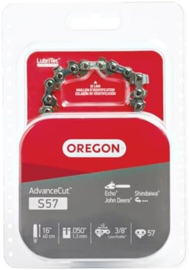 Oregon S57 AdvanceCut Chainsaw Chain for 16 Inch Bar 57 Drive Links low kickback chain fits Cub Cadet, Echo, John Deere, Shindaiwa and more, Gray