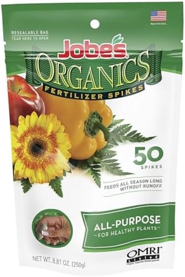 Jobe's Organics Jobe s Organics All Purpose Fertilizer Spikes, 4-4-4 Organic Time Release Fertilizer for All Plants, 50 Spikes per Package