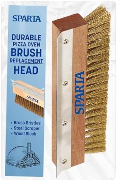 Sparta Pizza Oven Brush &amp; Scraper Head (only), 10" long, 1-1/4"L crimped brass wire bristles, full length lo-profile head, stainless steel scraper, threaded hole for handle, standard color 4029300-1