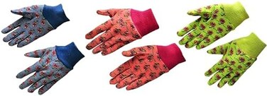 G &amp; F Products 1823-3 JustForKids Soft Jersey Kids Garden Gloves, Kids Work Gloves, 3 Pairs Green/Red/Blue per Pack