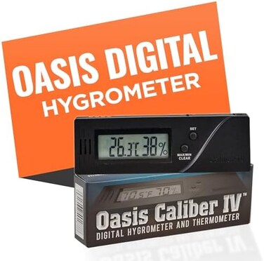 Cigar Oasis Digital Hygrometer - Small, Slim Hygrometer and Thermometer with Digital Humidity Sensor Gauge for Precise Readings in Various Storage Applications, Ideal for Herbal or Instrument Storage