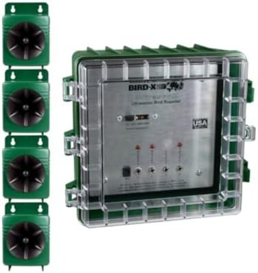 Bird-X Ultrason X Ultrasonic Bird Repeller, 4-Speaker Professional System Covers 3,600 sq ft Coverage
