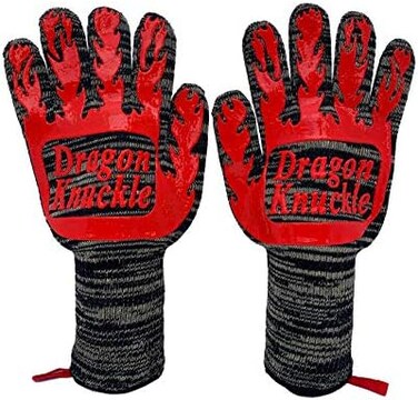 Dragon Knuckle Heat Resistant BBQ Gloves New and Improved to Withstand 1472&ordm;F - Grilling Barbecue Charcoal Grill Tools Kevlar Nomex Cut Resistant - Great Gift