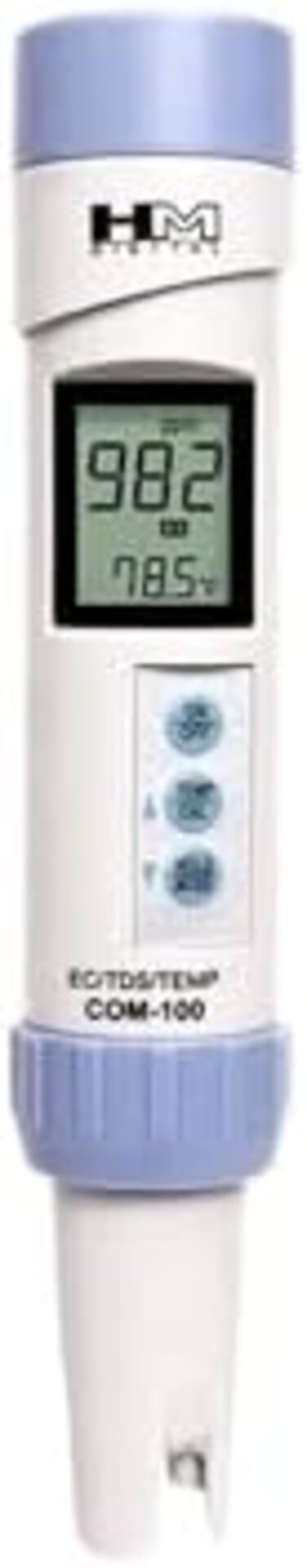 مقياس درجة الحرارة من اتش ام ديجيتال COM-100 HMDCOM100 مقاوم للماء، مقياس للامبير والتوصيل الكهربائي/مجموع الجوامد الذائبة، 2.1 انش × 2.9 انش × 8.9 انش، ابيض/ارجواني