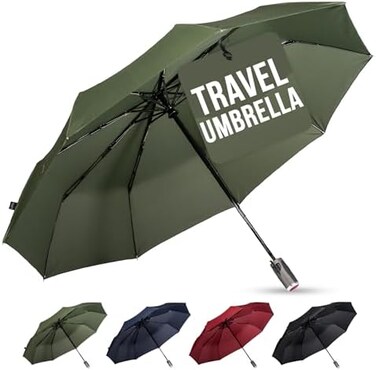ليفتيك مظلة سفر مقاومة للرياح - صغيرة الحجم واوتوماتيكية ومقاومة للرياح وقوية ومحمولة - مظلات شنطة ظهر صغيرة قابلة للطي للمطر مثالية للسيارة والمحفظة للنساء والرجال - 42 FX1 اخضر، 42 انش