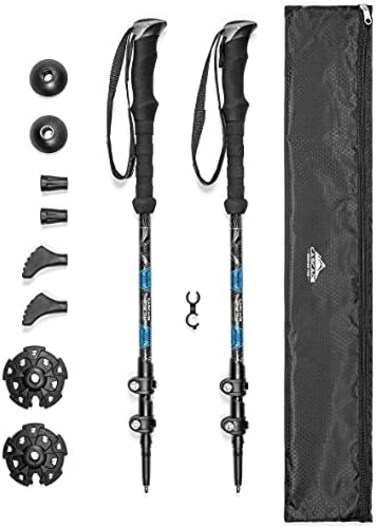 Cascade Mountain Tech Trekking Poles - Carbon Fiber Walking or Hiking Sticks with Quick Adjustable Locks (Set of 2)