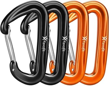 Favofit Carabiner Clips, 4 Pack, 12KN (2697 lbs) Heavy Duty Cari for Camping, Hiking, Outdoor and Gym etc, Small Carabiners for Dog Leash and Harness, Black and Orange