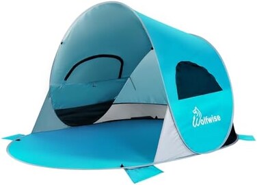 WolfWise UPF 50+ Easy Pop Up 3-4 Person Beach Tent Sport Umbrella Instant Sun Shelter Tent Sun Shade Canopy