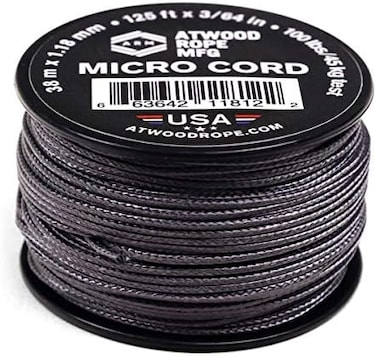 Atwood Rope MFG Tactical Nylon/Polyester Micro Utility Cord 1.18mm X 125ft Reusable Spool   Fishing Gear, Jewelry Making, Camping Accessories (Graphite)