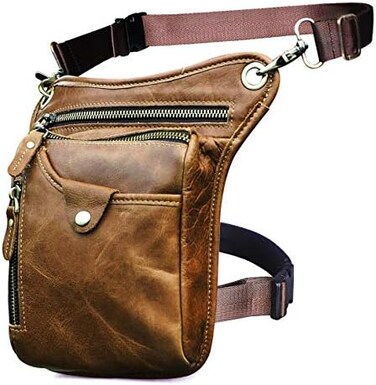 Le'aokuu Leg Bag Leg Pocket Motorcycle Leg Bag Waist Bag Genuine Leather Thigh Bag 3112