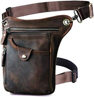 Le'aokuu Leg Bag Leg Pocket Motorcycle Leg Bag Waist Bag Genuine Leather Thigh Bag 3112