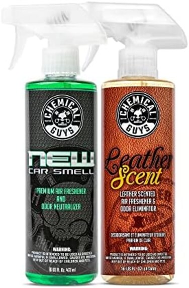 Chemical Guys AIR_300 New Car Scent and Leather Scent Combo Pack, Great for Cars, Trucks, SUVs, RVs &amp; More, 16 fl oz (2 Items)