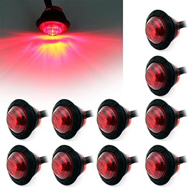 اف اكس سي مصباح LED دائري 10 × 3/4 انش من بيوريشين، مؤشرات اشارة جانبية امامية وخلفية للشاحنة والحافلات والمقطورة والقارب والكارافان، مصباح فرامل خلفي 12 فولت (احمر)