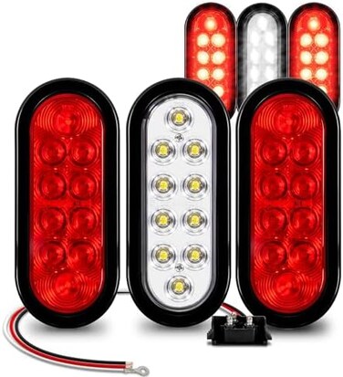 مجموعة أضواء LED بيضاوية الشكل من OLS 4 أحمر + 2 أبيض 6 بوصات - مصباح مكبح بالإيقاف الخلفي معتمد من DOT
