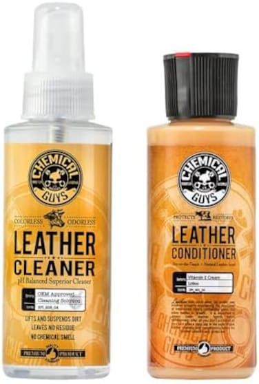 Chemical Guys SPI_109_04 Leather Cleaner and Conditioner Complete Leather Care Kit for Use on Car Interiors, Leather Apparel, Furniture, Shoes, Boots, Bags &amp; More (2-4 fl oz Bottles)