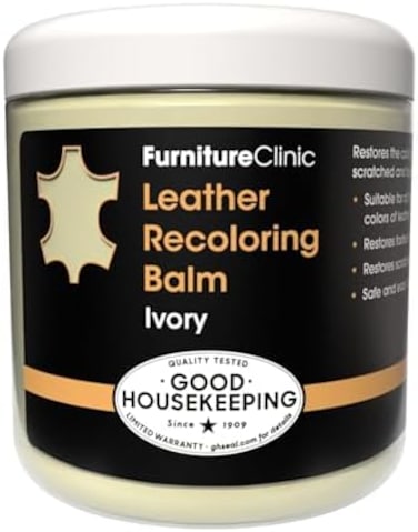 Furniture Clinic Leather Recolouring Balm - Leather Colour Restorer for Sofas, Leather Colour Repair for Faded &amp; Scratched Leather Upholstery, Car Seats, Shoes and Clothing - 16 Colours (Ivory)