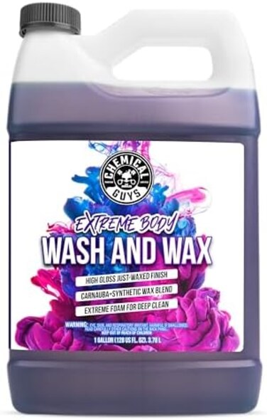 Chemical Guys CWS207 Extreme Bodywash &amp; Wax Foaming Car Wash Soap, (Works with Foam Cannons, Foam Guns or Bucket Washes) For Cars, Trucks, Motorcycles, RVs &amp; More, 128 fl oz (1 Gallon), Grape Scent