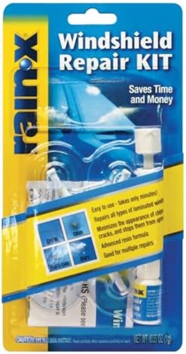 Rain-X 600001 Windshield Repair Kit - Quick And Easy Durable Resin Based Kit for Chips and Cracks, Good For Round Damage Below 1" In Diameter And Cracks Smaller Than 12" In Length, BLUE,YELLOW
