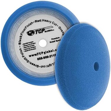 TCP Global 8" Blue Medium Foam Grip Pad Light Cut Polish Buff - Hook &amp; Loop