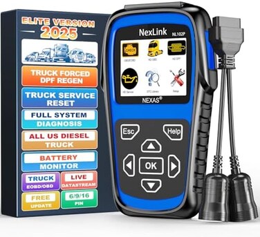 NEXAS NL102 Plus Full Systems Heavy Duty Truck Scan Tool Force DPF Regen Tool HDOBD/EOBD Diagnostic Scanner with Oil Reset Sensor Calibration Truck &amp; Car 2 in 1 Code Reader (Elite Version)