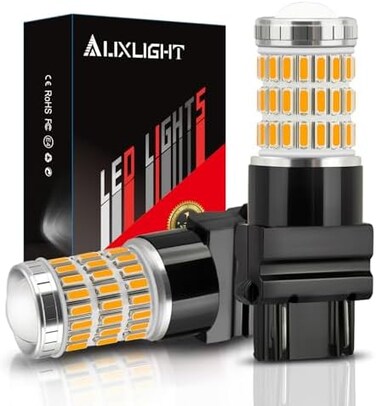 مصابيح LED 3157 3057 3156 4157 3157K بلون اصفر كهرماني 57-SMD فائقة السطوع بديلة للمصابيح الوامضة، اشارة الانعطاف/مصابيح التوقف او مصابيح التشغيل، مصابيح الفرامل/الخلفية (عبوة من قطعتين)